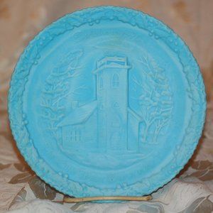 Fenton Christmas 1970 Little Brown Church in the Vale Blue Collectible Plate